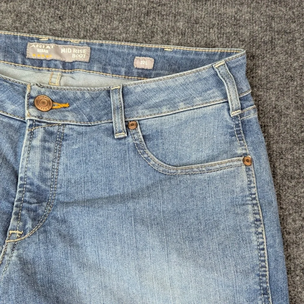 Ariat Rebar Mid Rise Boot Jeans Mens 32L Medium Wash Blue Denim Workwear